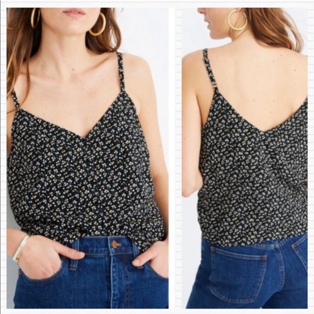 Madewell NWT Black & Yellow Floral Cropped Button Down Tank Top